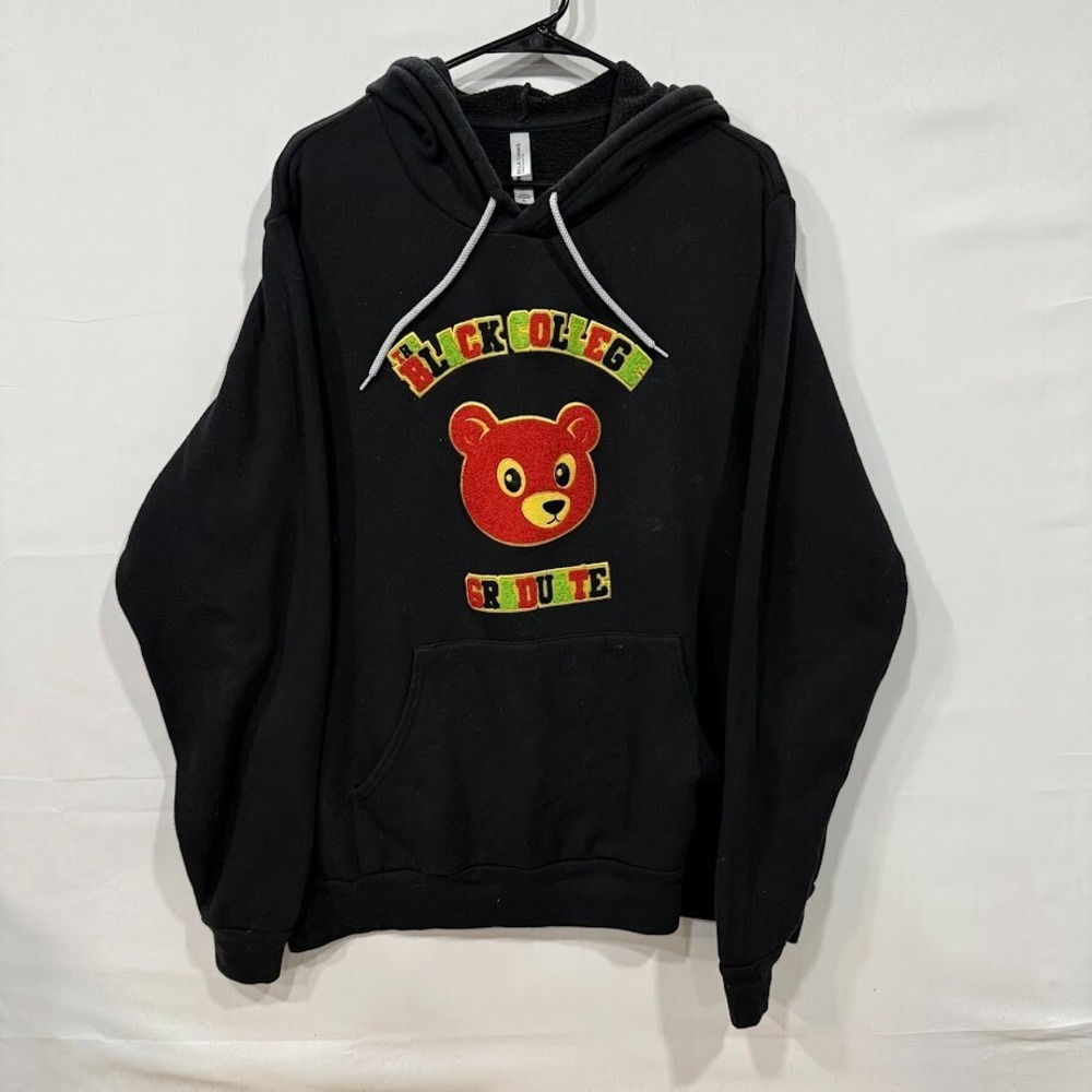 Kanye Hoodie Mens XL Black Black College Graduate Bear Graphic Bella + Canvas